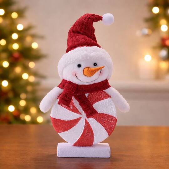 Melrose 12.75" Red & White Peppermint Snowman with Knit Hat Figurines, 2ct.